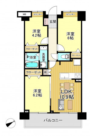 朝霞市膝折町、マンションの間取り画像です