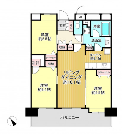朝霞市宮戸、マンションの間取り画像です