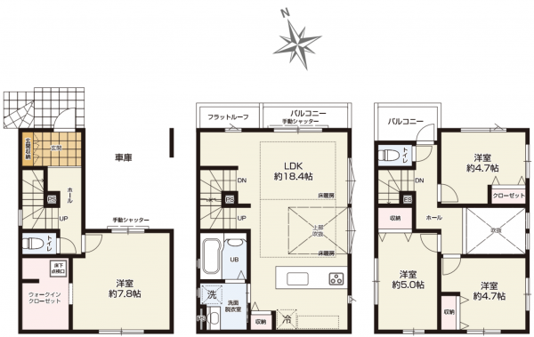 朝霞市三原、新築一戸建ての間取り画像です