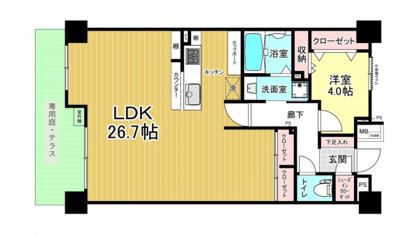 川口市青木、マンションの間取り画像です