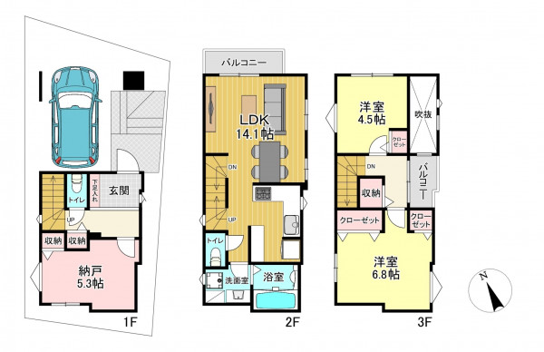 朝霞市溝沼、新築一戸建ての間取り画像です