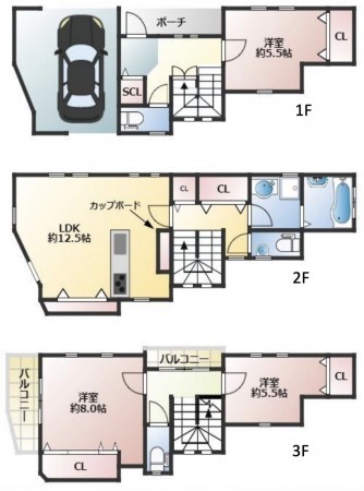 池田市旭丘、新築一戸建ての間取り画像です