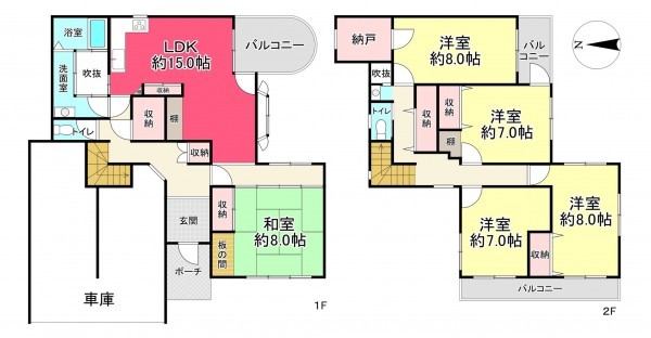 池田市旭丘、中古一戸建ての間取り画像です
