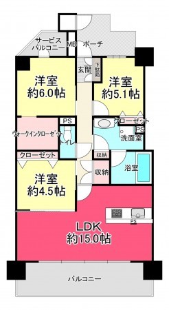 池田市新町、マンションの間取り画像です