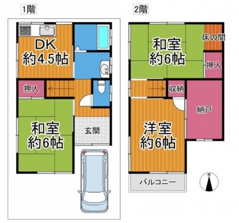 池田市鉢塚、中古一戸建ての間取り画像です