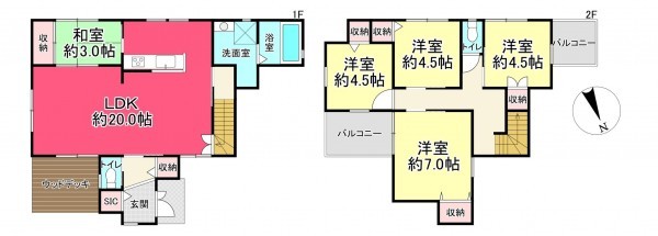 池田市鉢塚、中古一戸建ての間取り画像です
