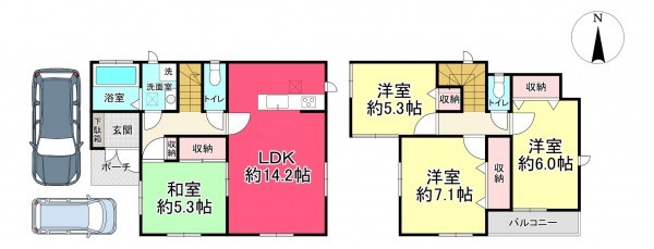 池田市神田、中古一戸建ての間取り画像です