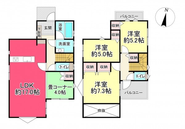 池田市五月丘、新築一戸建ての間取り画像です