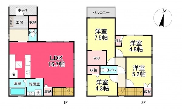 池田市旭丘、新築一戸建ての間取り画像です