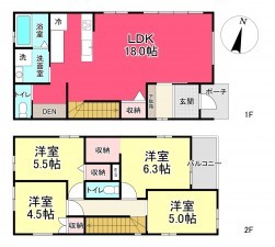 池田市旭丘、新築一戸建ての間取り画像です