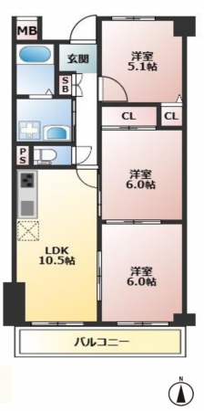 池田市神田、マンションの間取り画像です