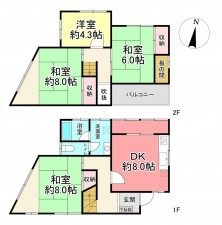 池田市井口堂、中古一戸建ての間取り画像です