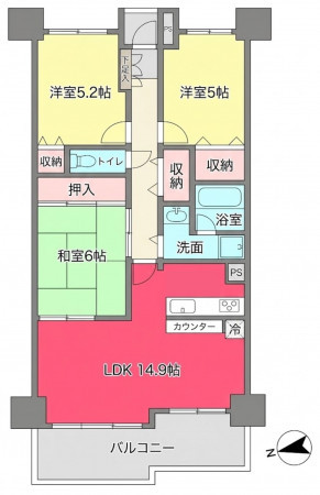 池田市伏尾町、マンションの間取り画像です
