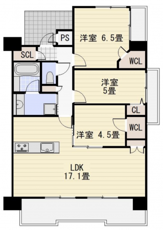池田市栄本町、マンションの間取り画像です