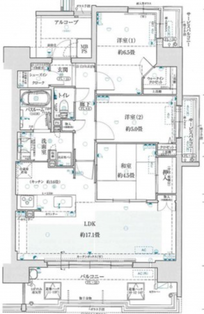 池田市栄本町、マンションの間取り画像です