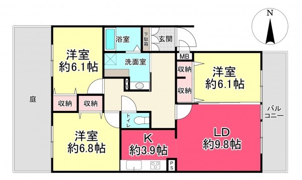 池田市姫室町、マンションの間取り画像です