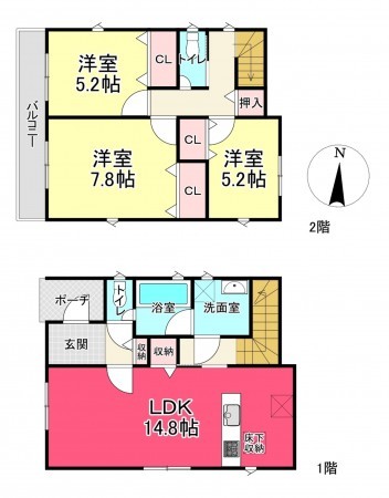 池田市豊島南、新築一戸建ての間取り画像です