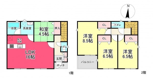 池田市井口堂、新築一戸建ての間取り画像です