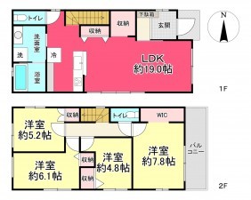 池田市旭丘、新築一戸建ての間取り画像です