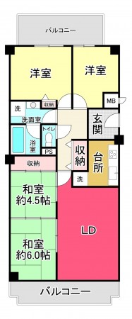 池田市木部町、マンションの間取り画像です