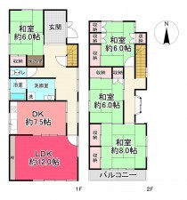 池田市畑、中古一戸建ての間取り画像です