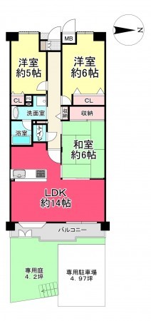 池田市五月丘、マンションの間取り画像です
