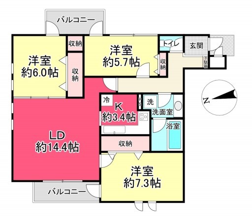 池田市城南、マンションの間取り画像です