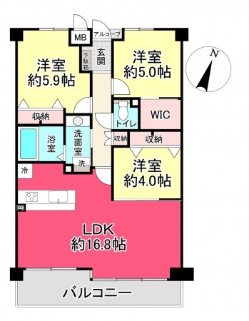 池田市五月丘、マンションの間取り画像です