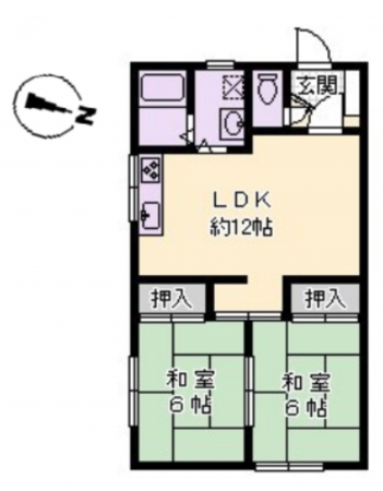宝塚市雲雀丘、マンションの間取り画像です