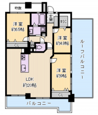 宝塚市雲雀丘山手、マンションの間取り画像です