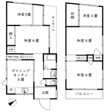 川西市霞ケ丘、中古一戸建ての間取り画像です