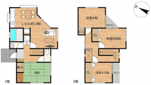 宝塚市雲雀丘山手、中古一戸建ての間取り画像です