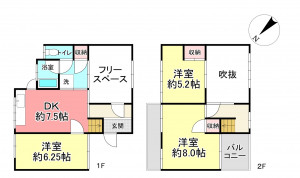 宝塚市雲雀丘山手、中古一戸建ての間取り画像です