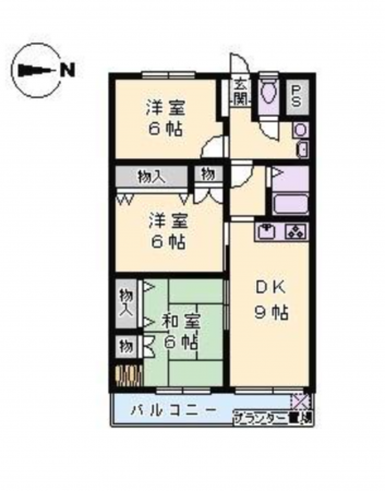 宝塚市雲雀丘、マンションの間取り画像です