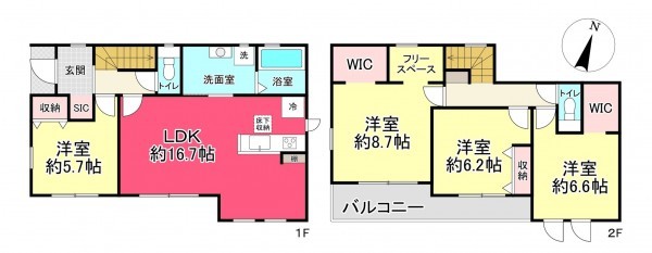 池田市伏尾台、新築一戸建ての間取り画像です