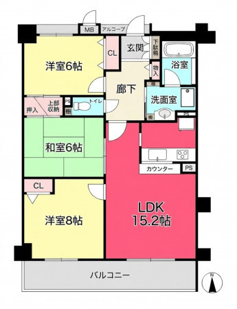 池田市渋谷、マンションの間取り画像です