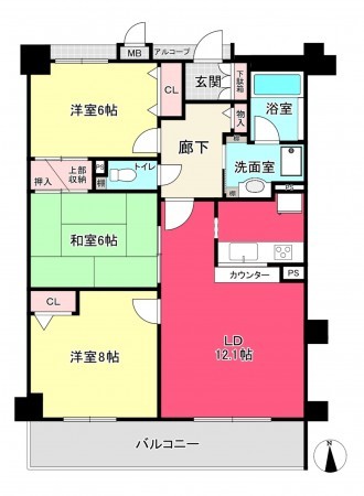池田市渋谷、マンションの間取り画像です