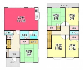 池田市旭丘、中古一戸建ての間取り画像です