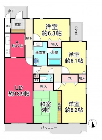 池田市五月丘、マンションの間取り画像です