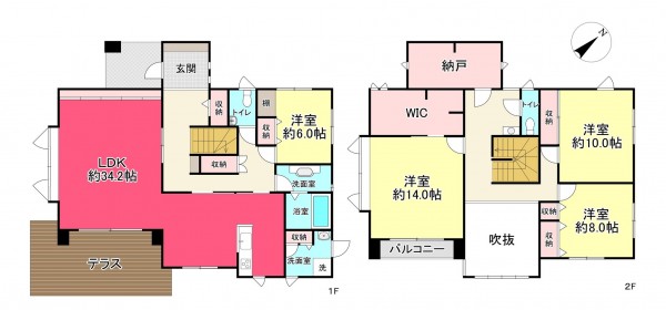 宝塚市雲雀丘山手、中古一戸建ての間取り画像です