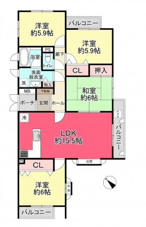 池田市綾羽、マンションの間取り画像です
