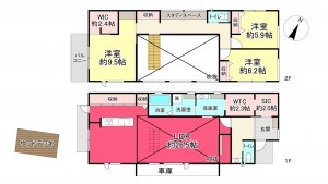 宝塚市雲雀丘、新築一戸建ての間取り画像です