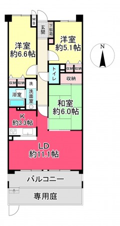 川西市花屋敷、マンションの間取り画像です
