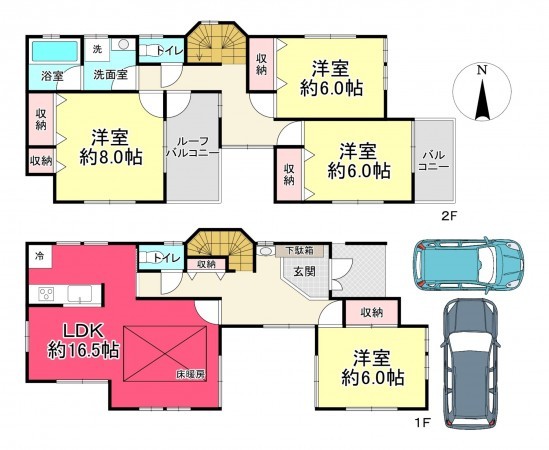 川西市花屋敷、中古一戸建ての間取り画像です