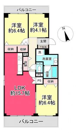 川西市栄町、マンションの間取り画像です