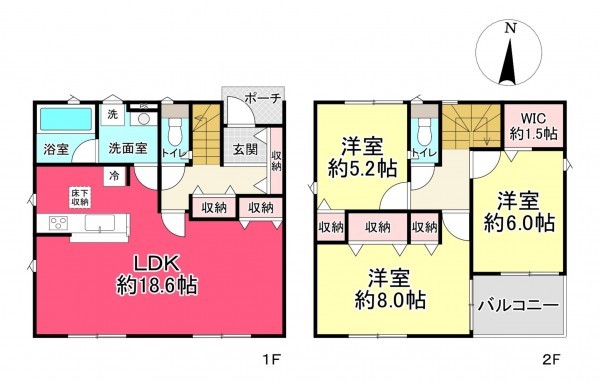 池田市井口堂、新築一戸建ての間取り画像です