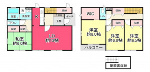 池田市五月丘、中古一戸建ての間取り画像です