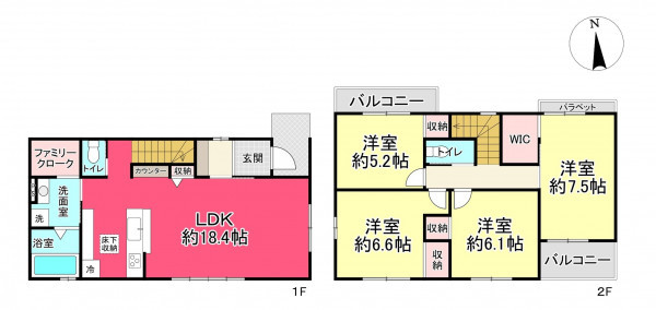 宝塚市花屋敷つつじガ丘、新築一戸建ての間取り画像です