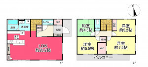 宝塚市花屋敷つつじガ丘、新築一戸建ての間取り画像です