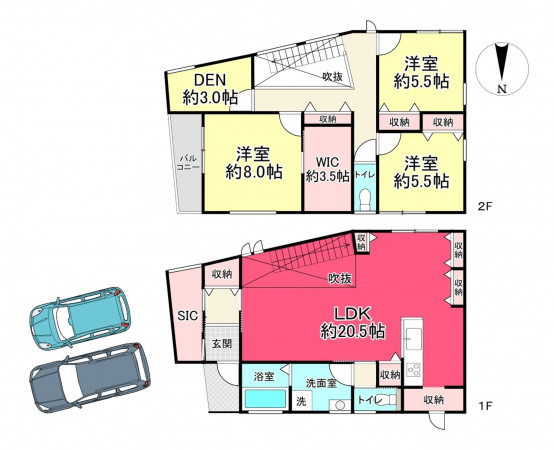 宝塚市花屋敷松ガ丘、新築一戸建ての間取り画像です